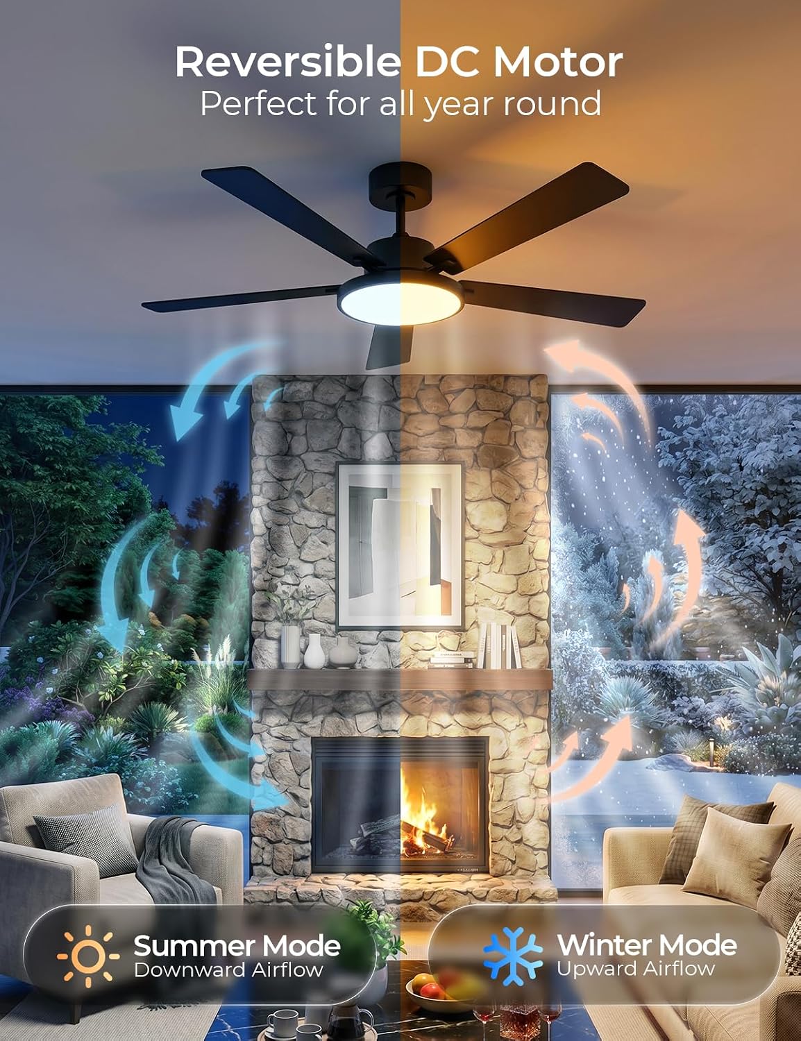 CINOTON 52" Smart Ceiling Fans with Lights and Remote, App Control, Black