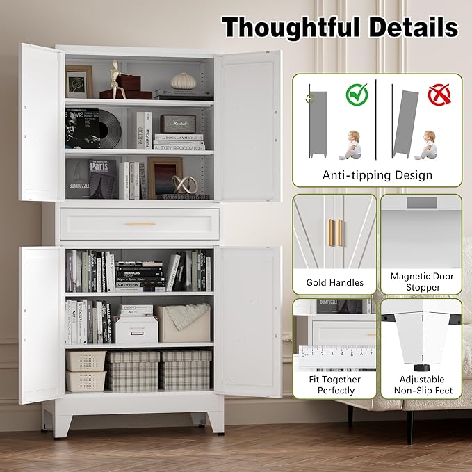 COFaR 71" Tall Kitchen Pantry, Farmhouse Storage Cabinet