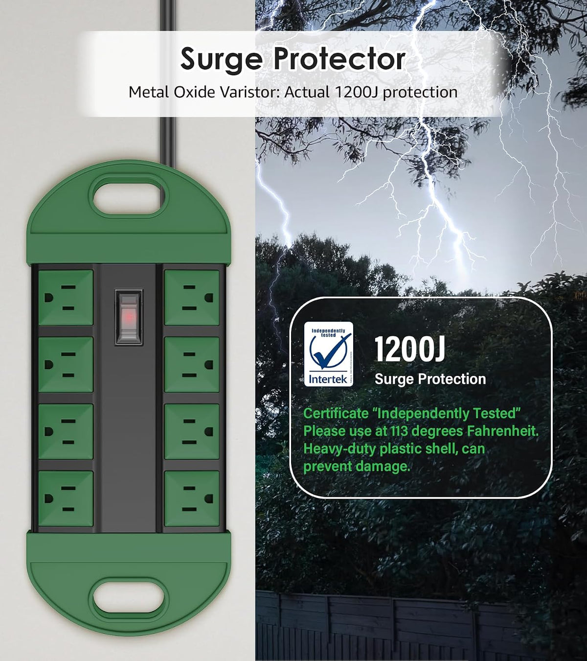 CCCEI Outdoor Power Strip Weatherproof with 8 Plug, Waterproof Extension Cord...