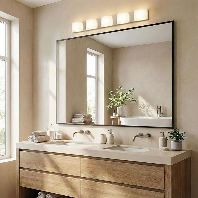 48''x36'' Extra Large Black Bathroom Mirror, Metal Framed Van...