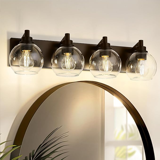 METWET Bathroom Light Fixtures Over Mirror, 4-Light Oil Rubbed Bronze Bathroom