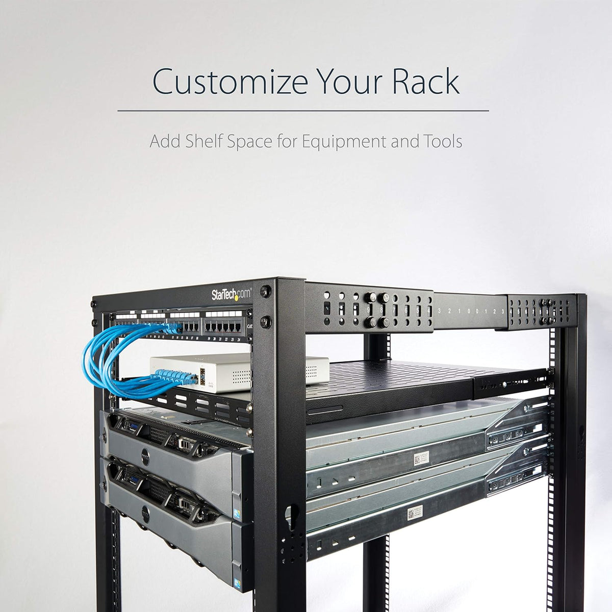 StarTech 1U Adjustable Vented Rack Shelf, 19in, 175lb, TAA (ADJSHELF)