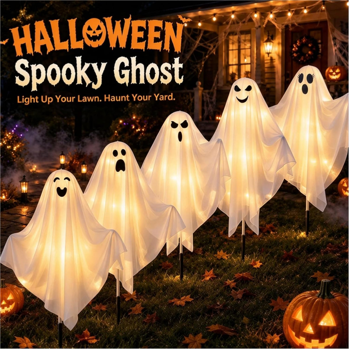 5 Pack Halloween Decorations Outdoor - Solar Ghost Light for Yard Decor