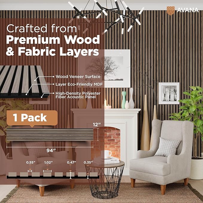 Avana Modern Acoustic Wood Wall Panels – 94.4 X 12.6 Inch Walnut Acoustic