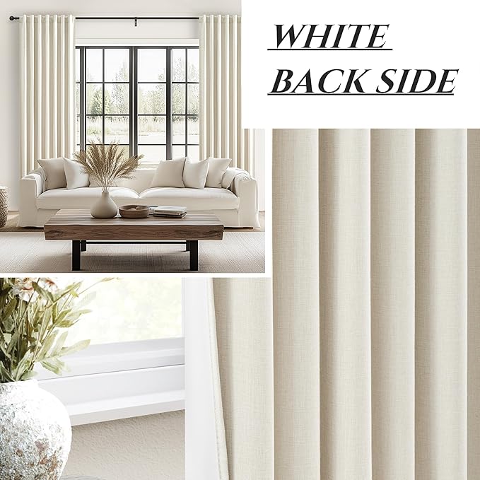 Warm Cream Thick Linen Black Out Curtains 86 Inch Long