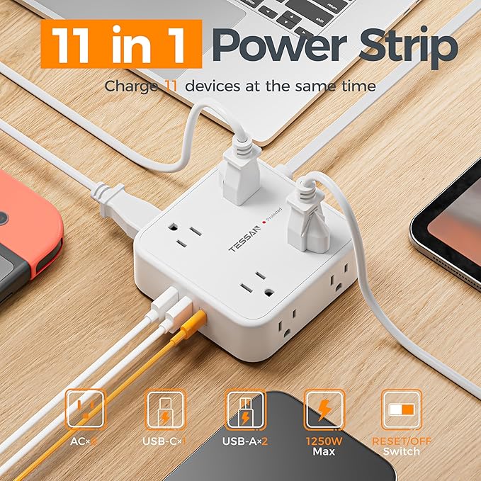 TESSAN 10 Ft Flat Plug Extension Cord