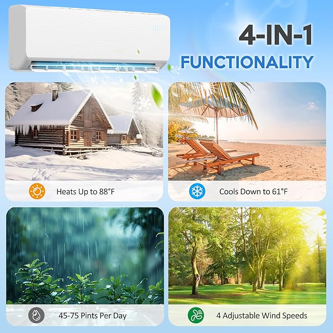 18000 BTU Mini Split Air Conditioner & Heat Pump, 230V Wall Mount Ductless