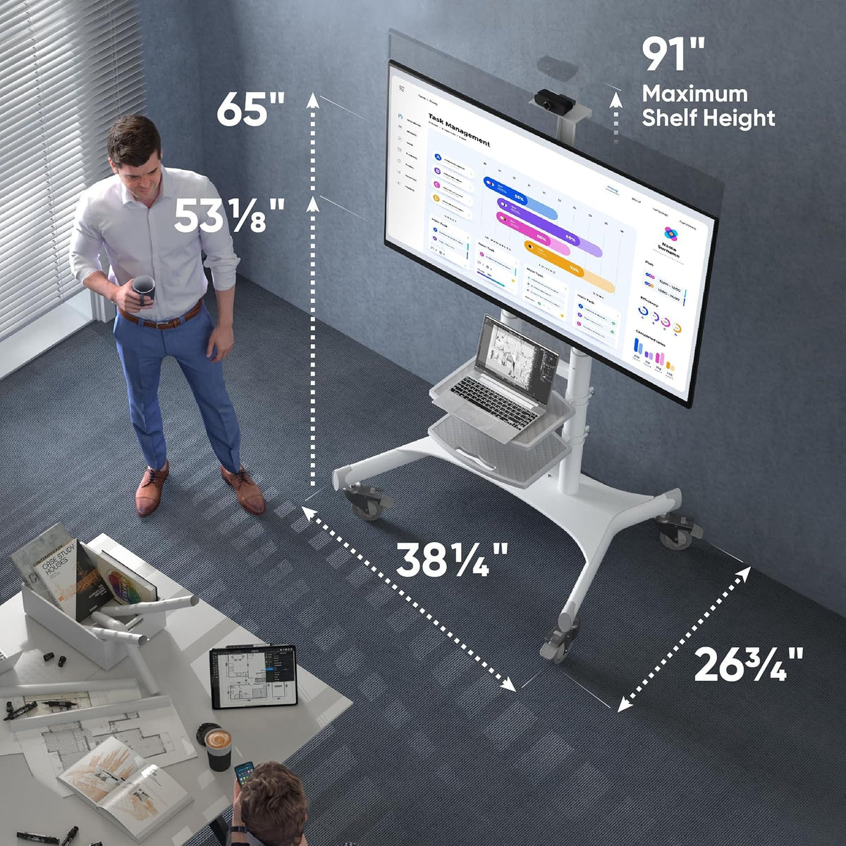ONKRON Mobile TV Stand 50-86 Inch, up to 200 lbs, max VESA 800x500, White