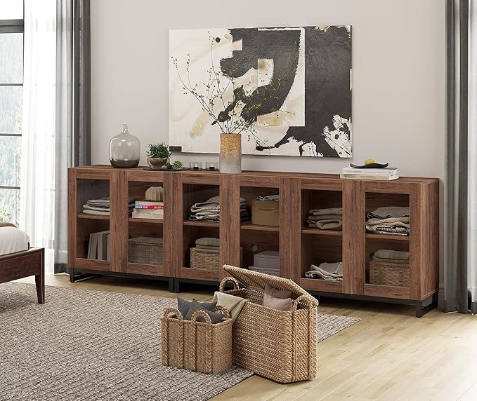 WAMPAT Modern TV Stand with Glass Doors