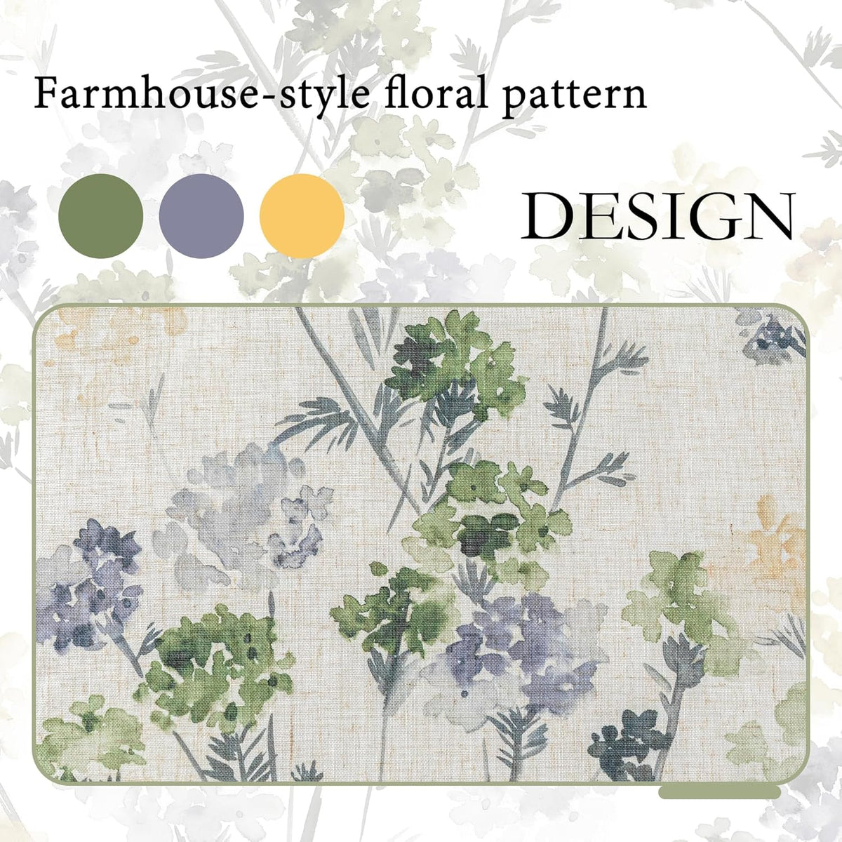MYSKY HOME Sage Green Floral Linen Spring Curtains 84 inch Long 2 Panels Set ...