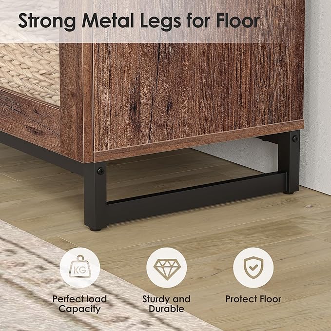WAMPAT Modern TV Stand with Glass Doors