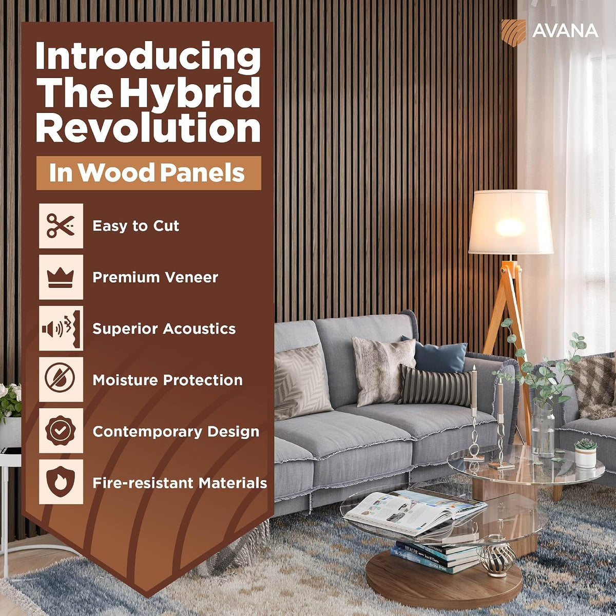 Avana Modern Acoustic Wood Wall Panels – 47.2 X 12.6 Inch Walnut Acoustic Pan...