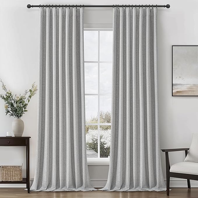Grey Linen Room Darkening Curtains 95 Inches Long 2 Panels Set