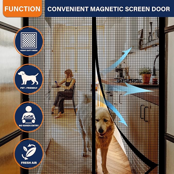 Magnetic Screen Door,Fiberglass Screen Door Mesh,Keep Bugs Out, Heavy-Duty Mesh