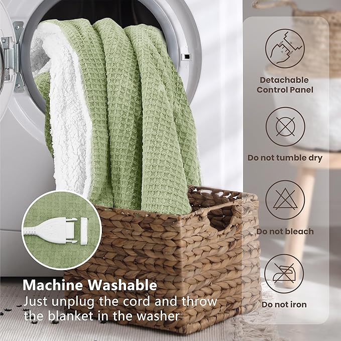 Heated Blanket Electric Blanket Full Waffle, 72x84 Inches Sherpa Fleece Fast
