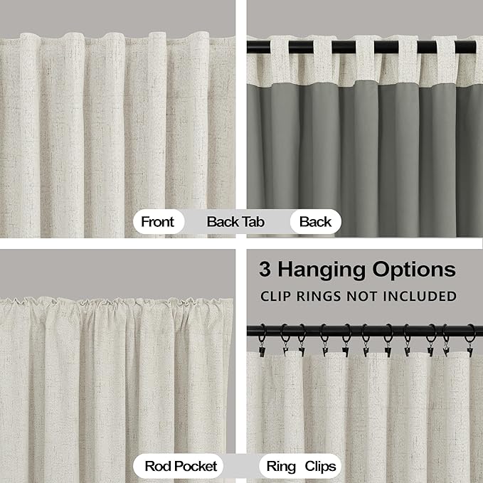 KOUFALL 100 Inch Curtains Long, 52 in Wide, Cream Ivory