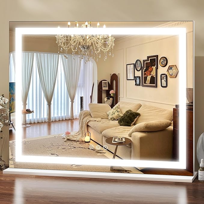 ROLOVE 23x18 Inch Lighted Vanity Mirror, 3-Color Dimmable LED & Touch Con...