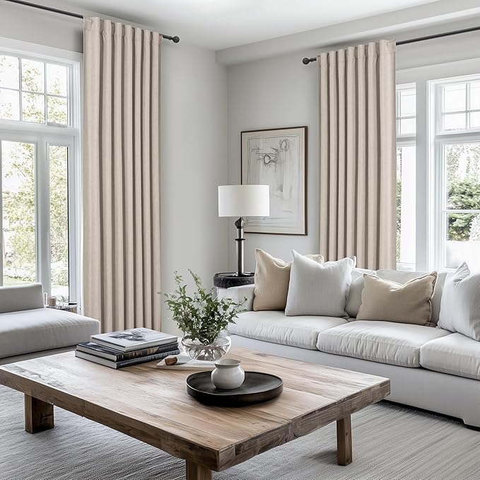 Grey Flax Extra Long Floor to Ceiling Blackout Curtains 105 Inches Long