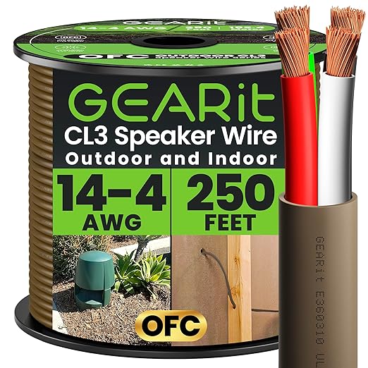 GEARit Outdoor Speaker Wire CL3 Rated, 14 Gauge Speaker Wire, Speaker Cable 250
