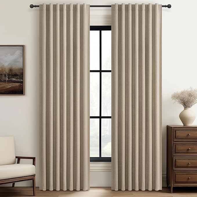 GreyBeige Modern Neutral 90 Inch Blackout Sliding Glass Door Curtains Light a...