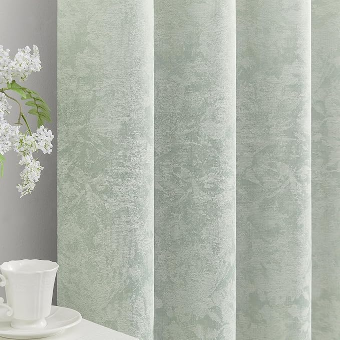 Beauoop Green Floral Jacquard Blackout Curtains 90 Inches Long 2 Panels