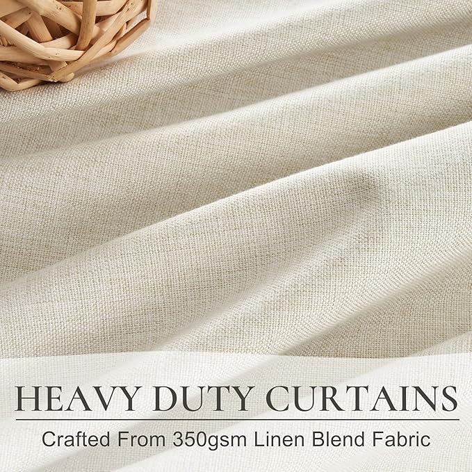 Warm Cream Thick Linen Black Out Curtains 86 Inch Long