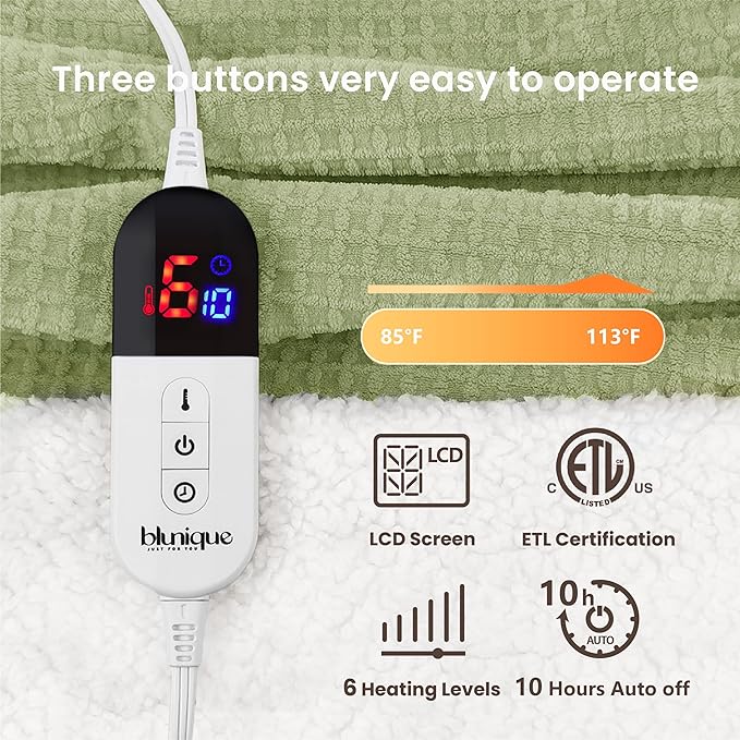 Heated Blanket Electric Blanket Full Waffle, 72x84 Inches Sherpa Fleece Fast