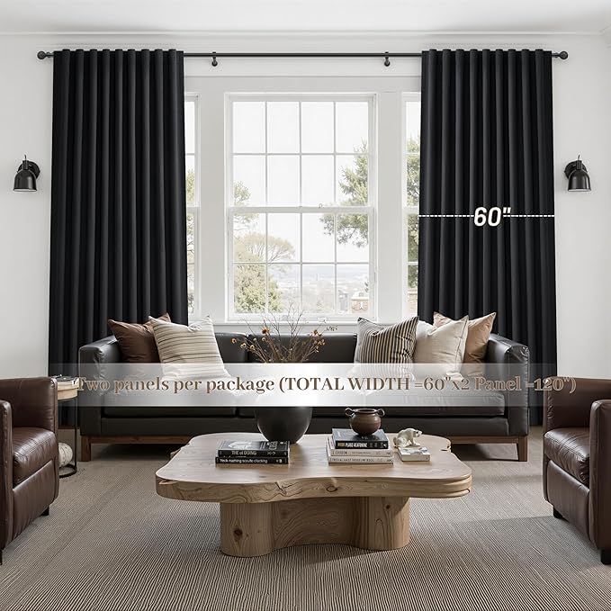 Black Out Curtains 60 Inches Extra Wide Luxury Linen Curtains 96 Inch Length