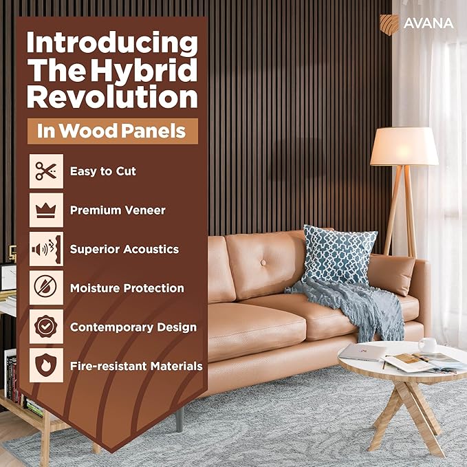 Avana Acoustic Wood Wall Panels – 47.2 x 12.6 Inch Dark Walnut Oak Acoustic (...