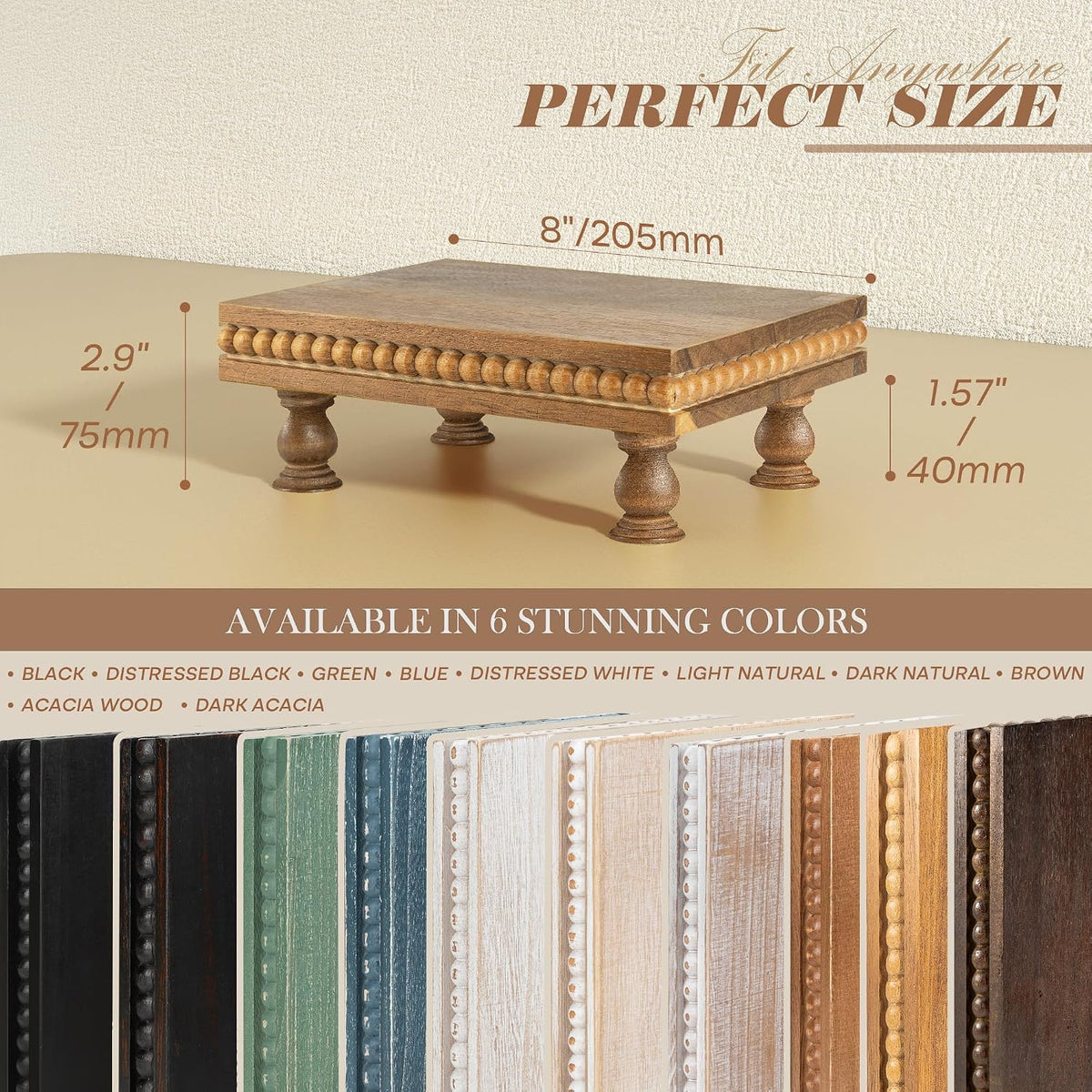 EOSAHR Acacia Wood Riser: Pedestal Stand for Bathroom Decor, Brown