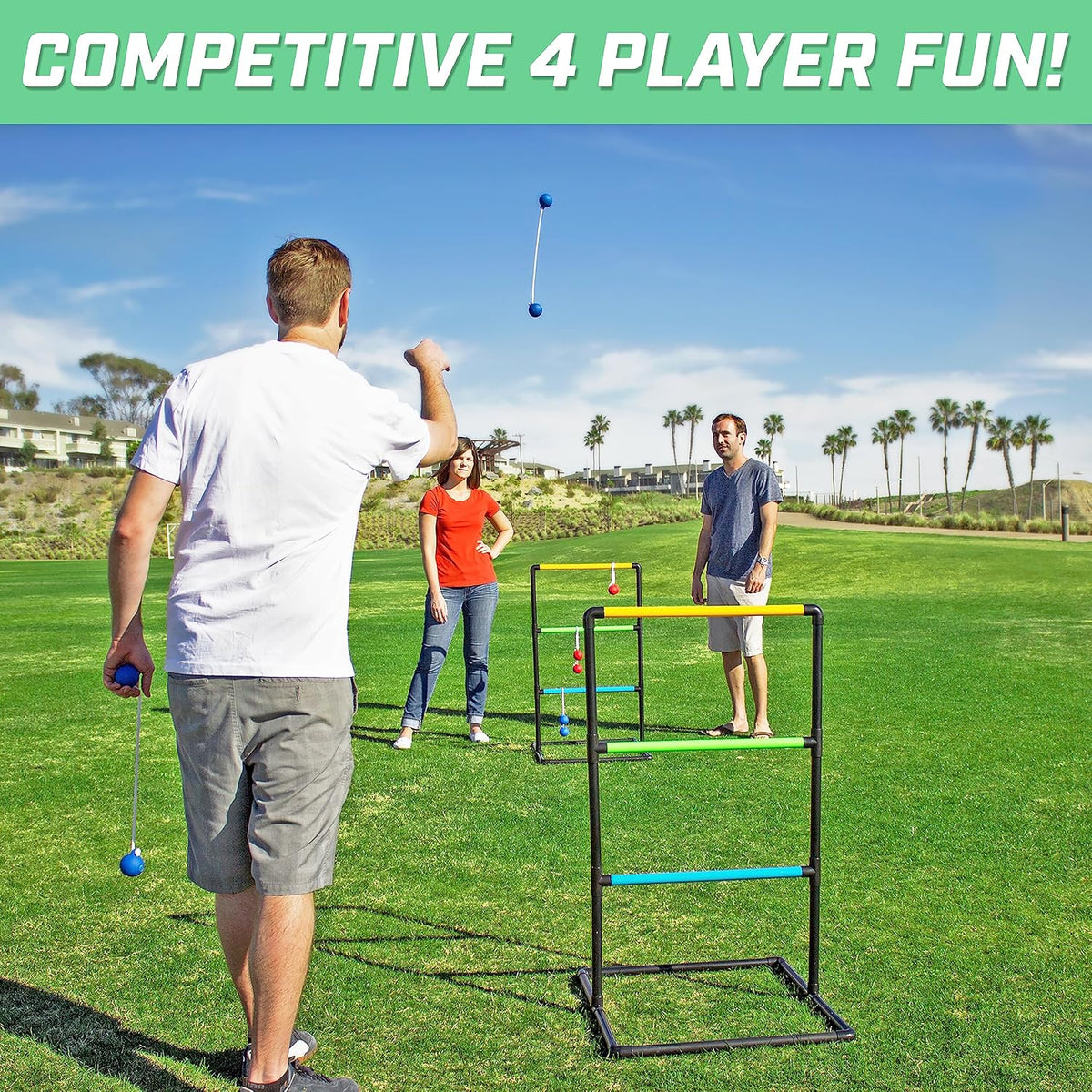 GoSports Ladder Toss Indoor & Outdoor Game Set with 6 Soft Rubber Bolo Ba...