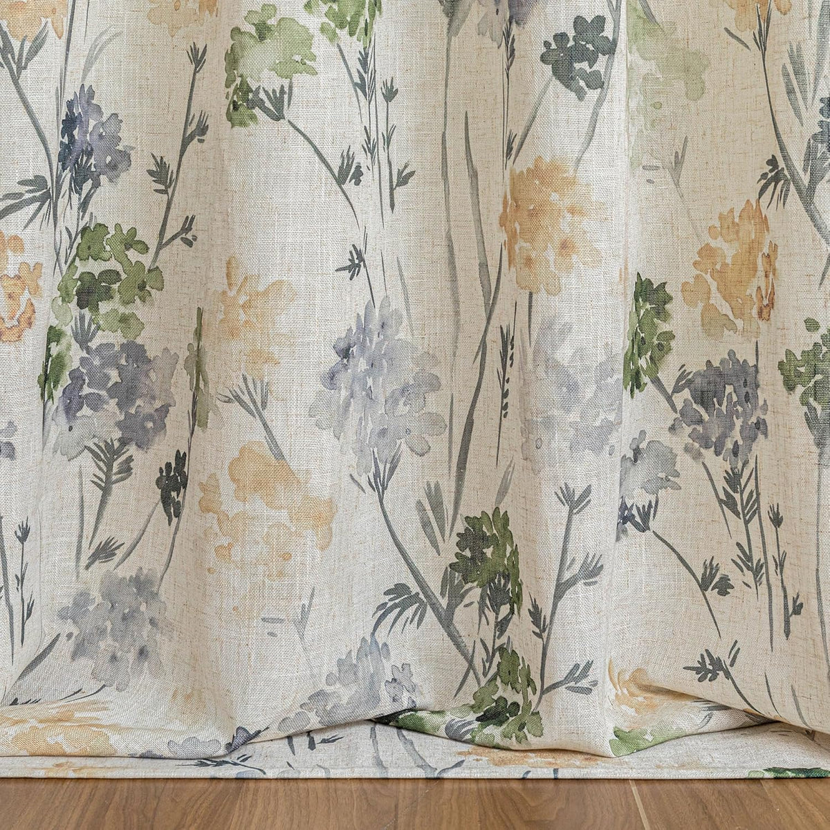 MYSKY HOME Sage Green Floral Linen Spring Curtains 84 inch Long 2 Panels Set ...
