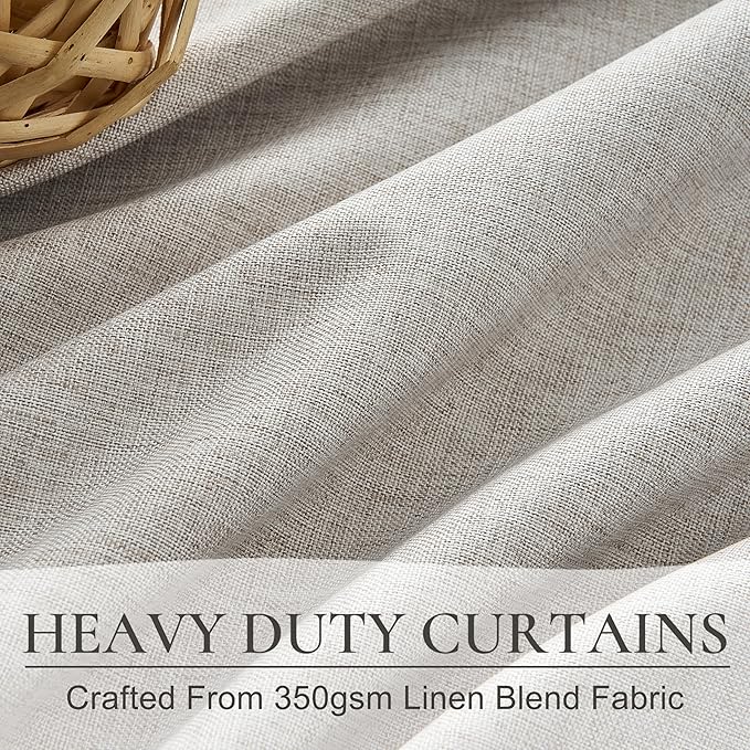 Pleat Linen Blend Room Darkening Curtains 84 Inch Length 2 Panels Set