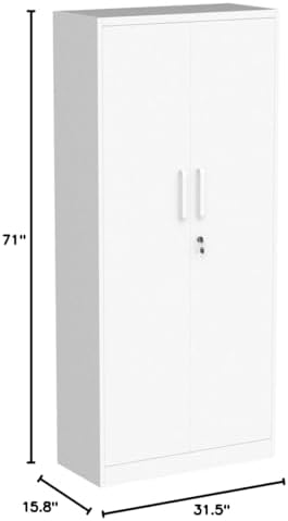 SISESOL White Metal Storage Cabinet with 2 Doors and 6 Shelves,71" Tall ...