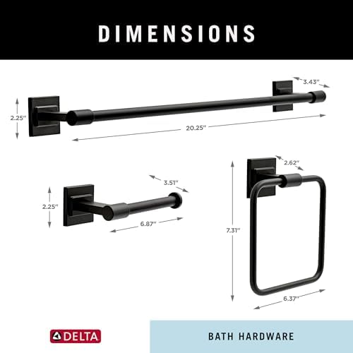 Delta Faucet McLaren 3-Piece Bathroom Set, Matte Black, 18"/24" Tow...