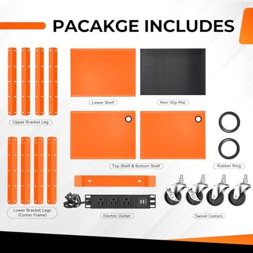 Auto Dynasty Adjustable AV Cart w/Power Strip, 4 ft Rolling Stand, Orange