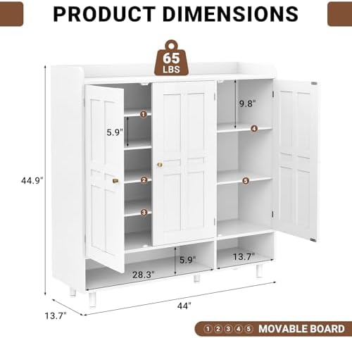 Shoe Cabinet with 3 Doors and Adjustable Shelves, Large Shoe Storage Cabinet ...