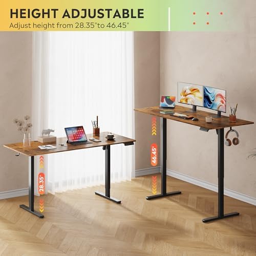 DEVAISE 63 Inch Standing Desk with Split Top, Computer Desk, Rustic Brown