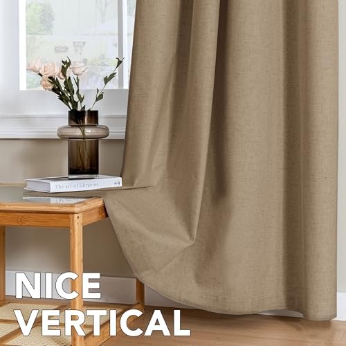 H.VERSAILTEX 100% Blackout Linen Curtains 63" L Heathered Macchiato
