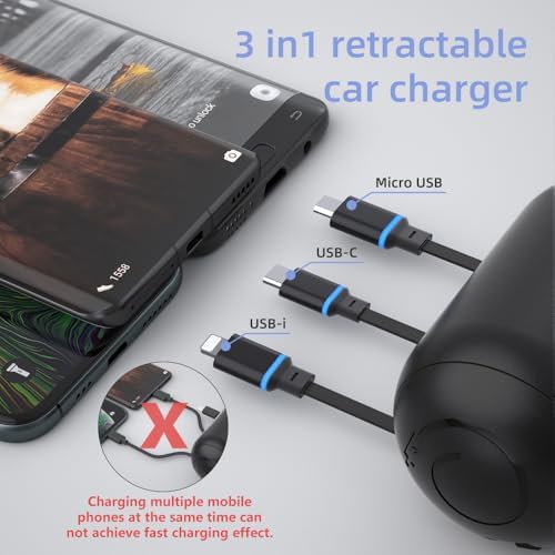 OHLPRO Multi Car Retractable Backseat 3 in 1 Car Charging Station, 2 Pack