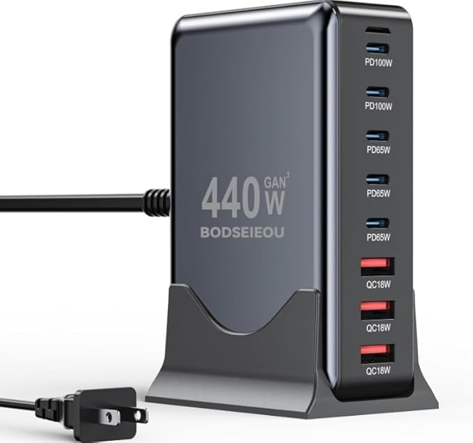 440W USB C Charger Block, 8-Port USB C Charging Station GaN IV Travel