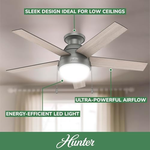 Hunter Anslee, Indoor, Ceiling Fan, with LED Light, 46 inch, Matte Silver