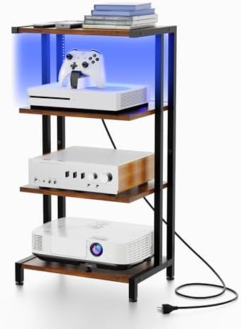X-cosrack 16.5" Small 4-Tier AV Media Stand with Power Strips,Narrow Ver...