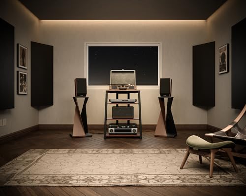 FITUEYES 4-Tier AV Media Stand Corner Shelf for Record Player HiFi, Walnut