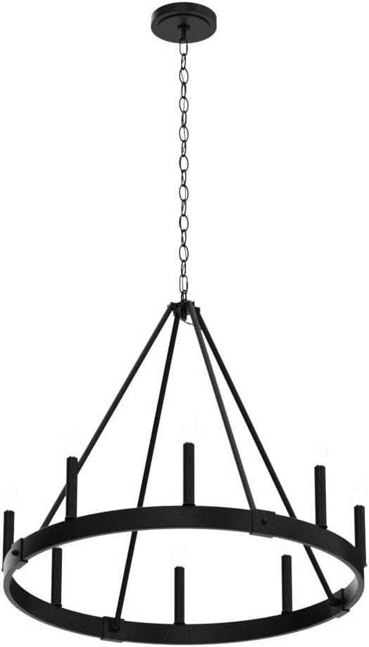 8 Lights Farmhouse Wagon Wheel Chandelier, Black, D24 Round