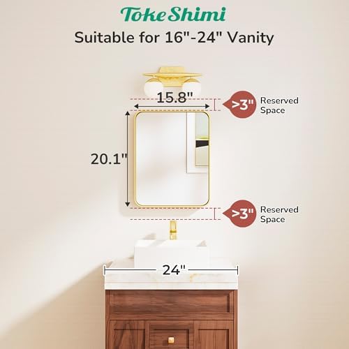 TokeShimi 16x20 Brushed Gold Bathroom Mirror,Vanity Mirror Bathroom Wall with...