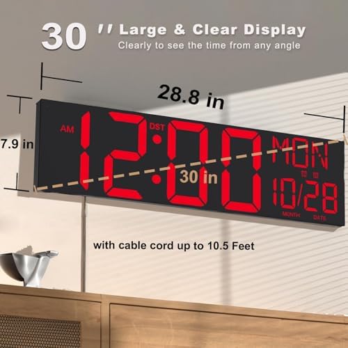 JALL 30" Giant Digital Wall Clock, Extra Large LED Clock with Remote, Hu...