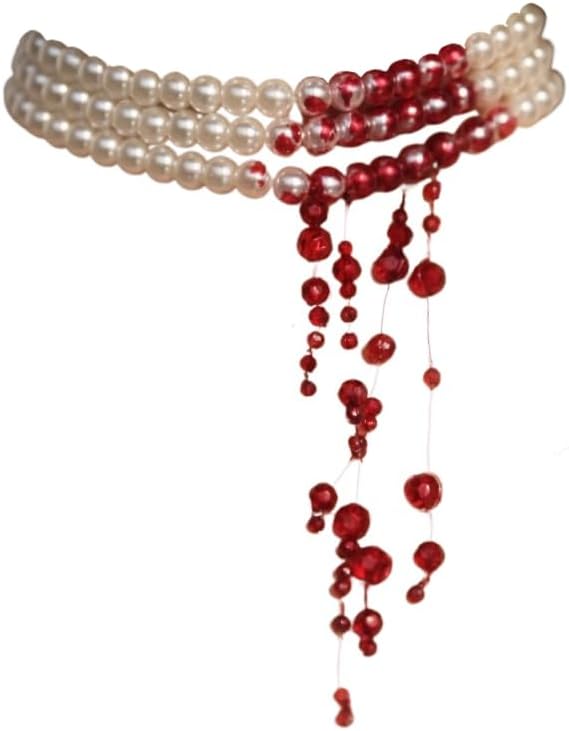 Dripping Blood Choker Imitation Pearls Necklace Vampire Party Accessory Marie...