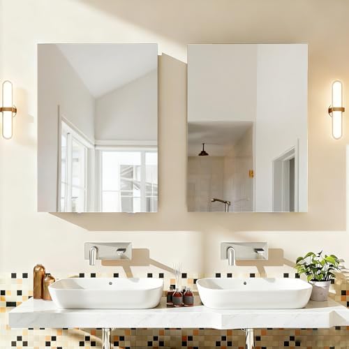 BEAUTYPEAK 16" x 24" Bathroom Medicine Cabinet Mirror with Storage
