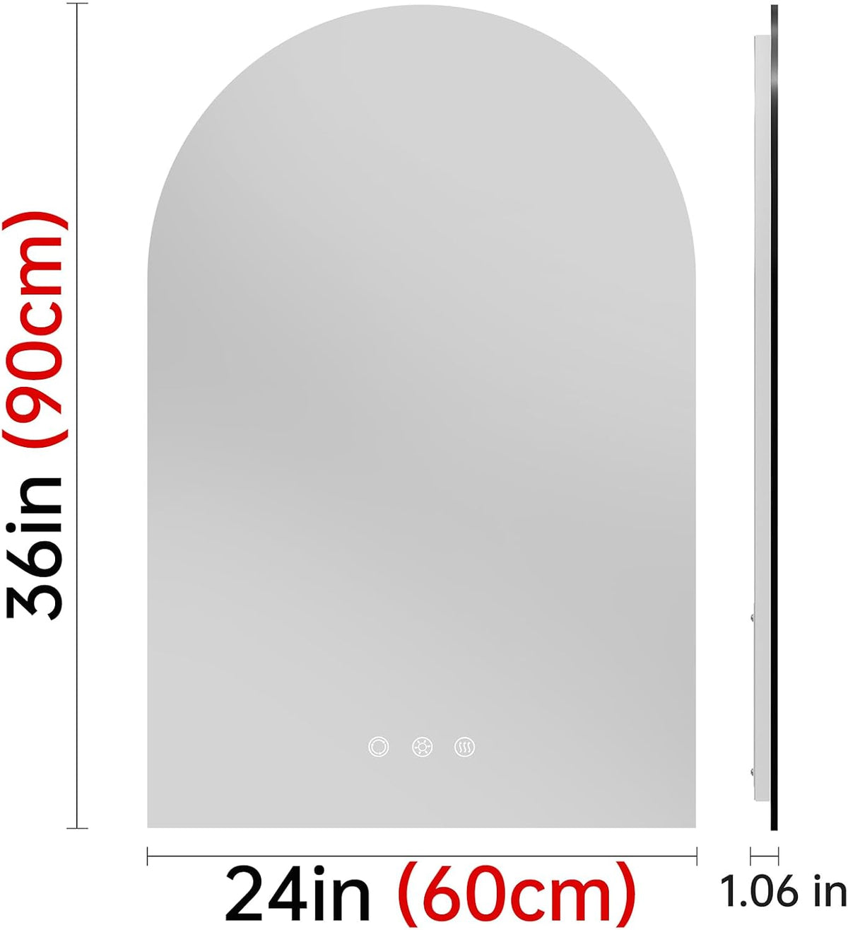 24"x36" Arched LED Lighted Bathroom Mirror with Lights | Fogless, D...